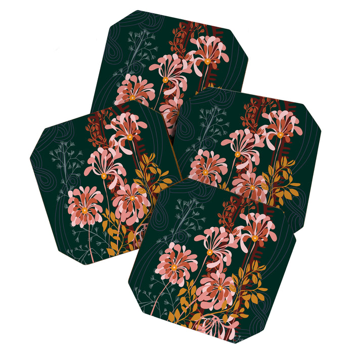 Alfons Mucha would love this flowers - emerald green Coaster Gallery Image 1