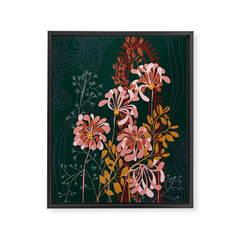 Alfons Mucha would love this flowers - emerald green Framed Canvas Print Gallery Image 6