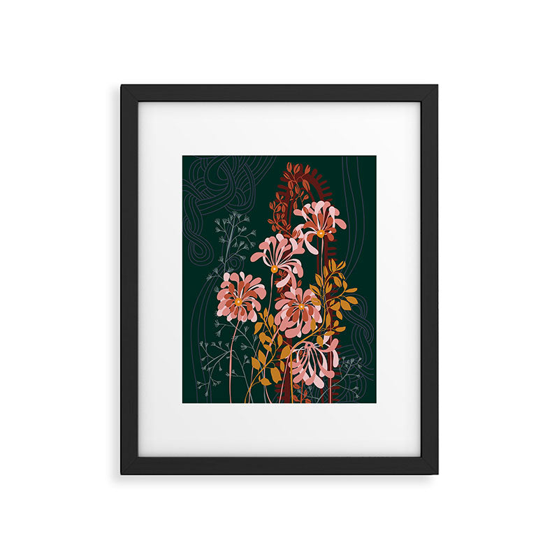 Alfons Mucha would love this flowers - emerald green Framed Art Print Gallery Image 5