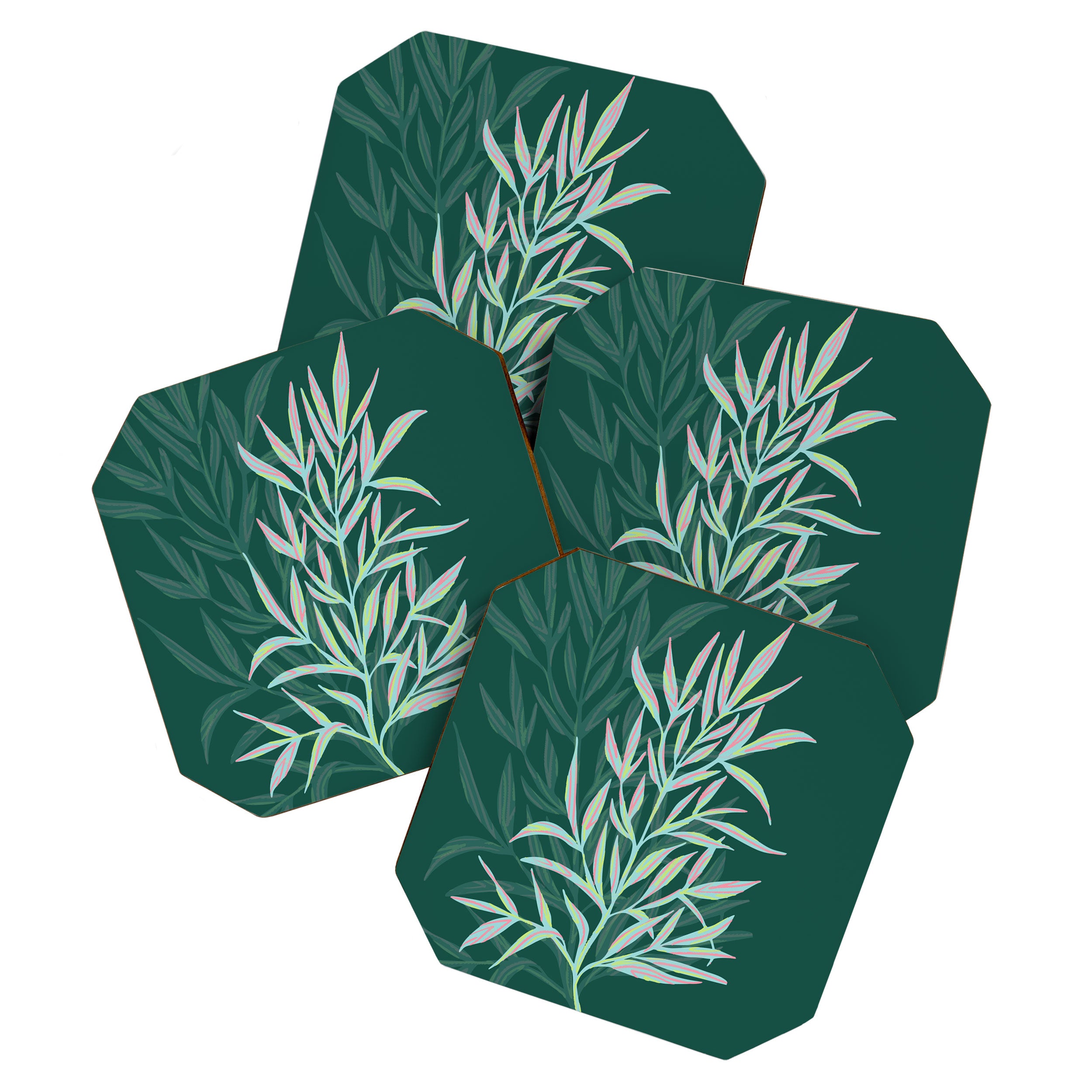 animal patterned Willow twig emerald Coaster Gallery Image 1