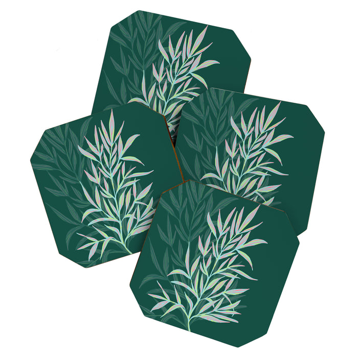 animal patterned Willow twig emerald Coaster Gallery Image 1