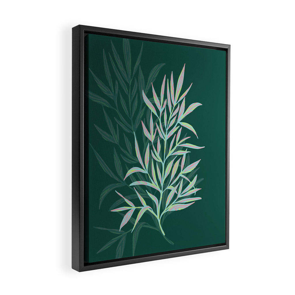 animal patterned Willow twig emerald Framed Canvas Print Gallery Image 2