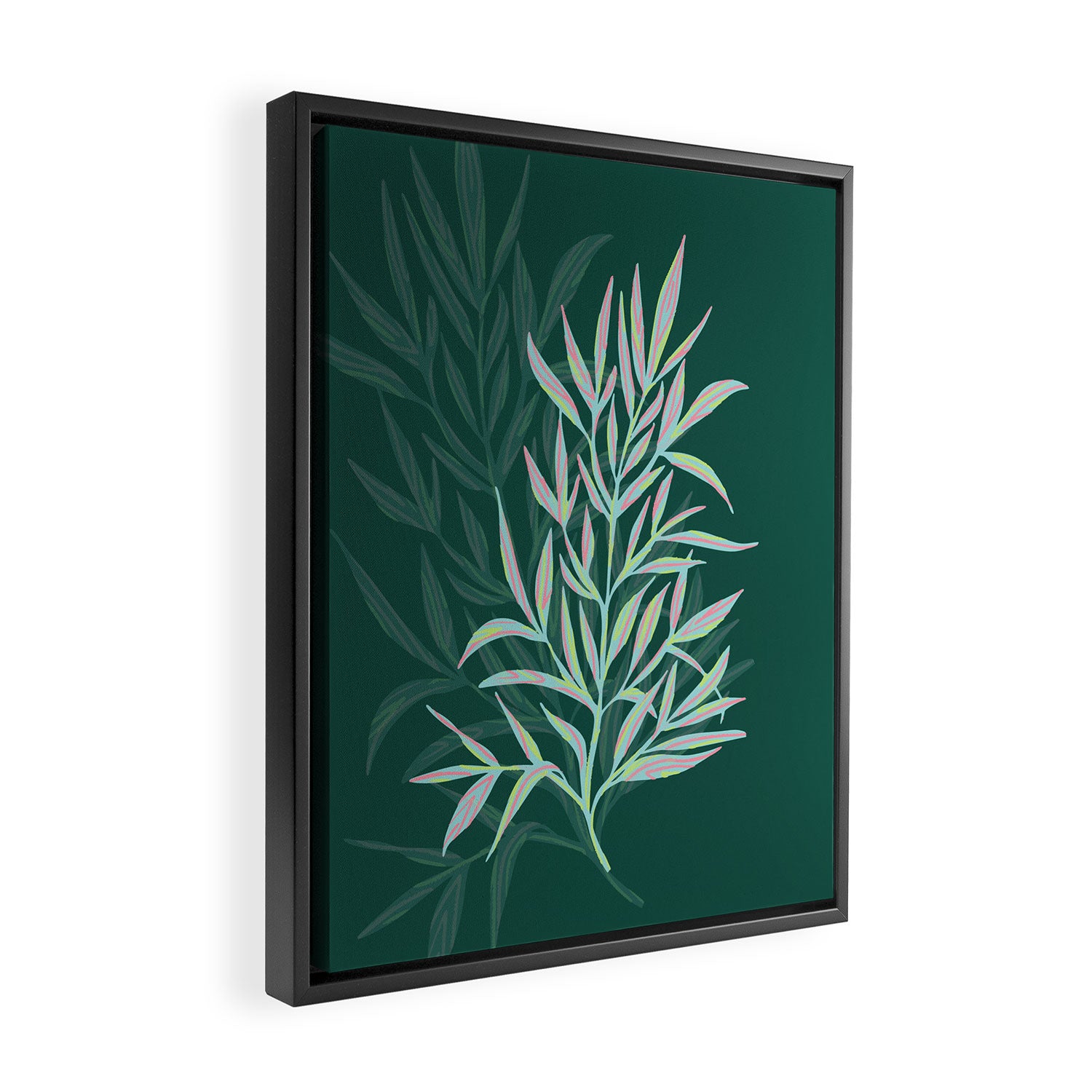 animal patterned Willow twig emerald Framed Canvas Print Gallery Image 2
