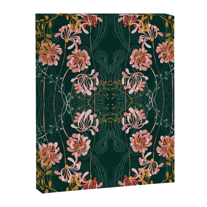 Art Nouveau floral pattern with lines - emerald green Canvas Print Gallery Image 1