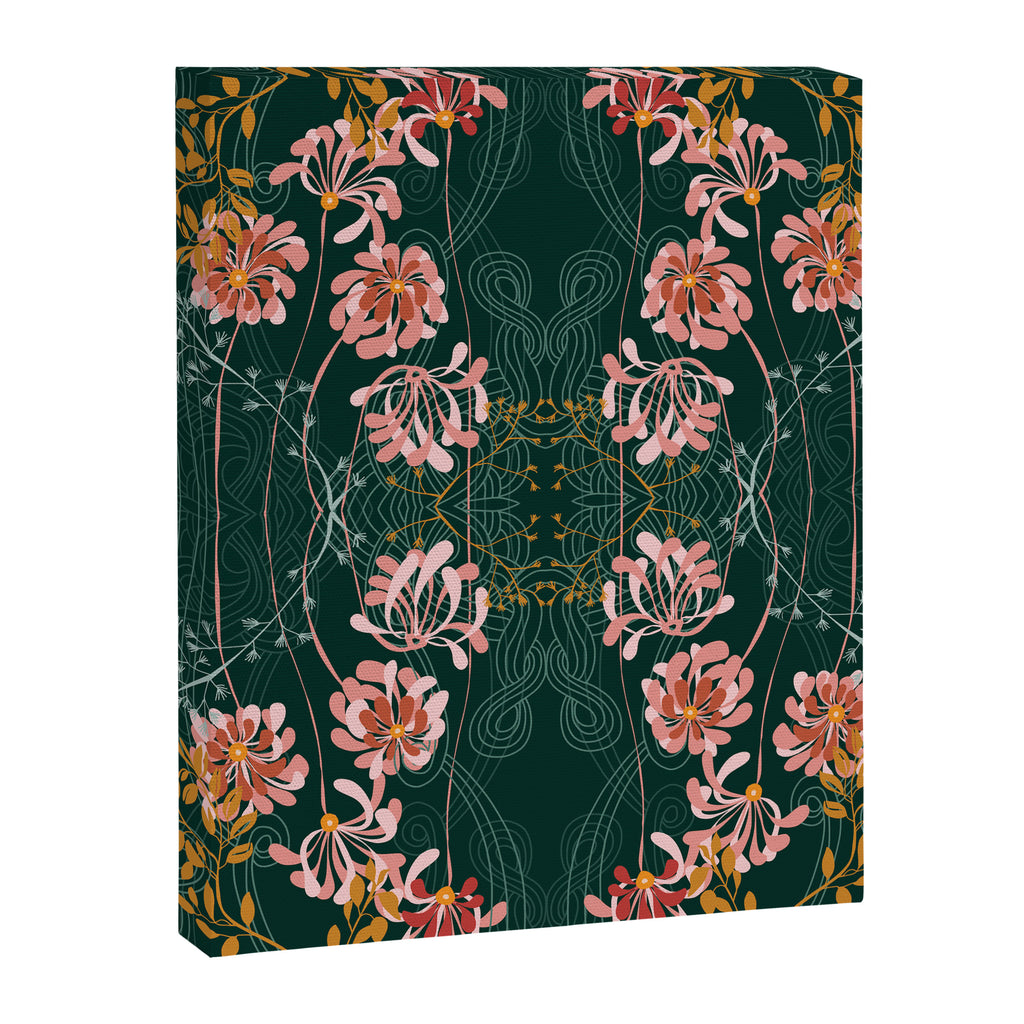 Art Nouveau floral pattern with lines - emerald green Canvas Print Gallery Image 6