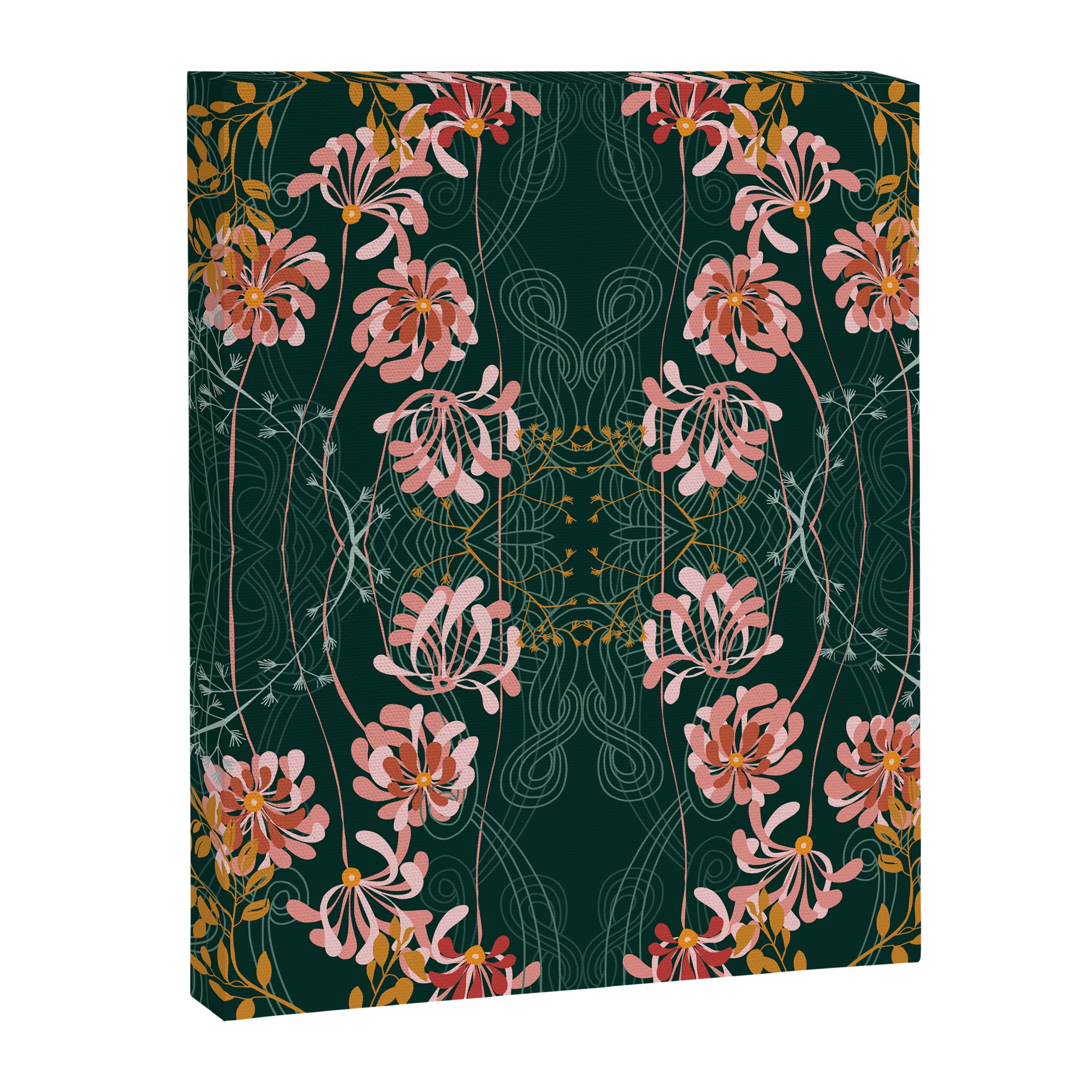Art Nouveau floral pattern with lines - emerald green Canvas Print Gallery Image 6