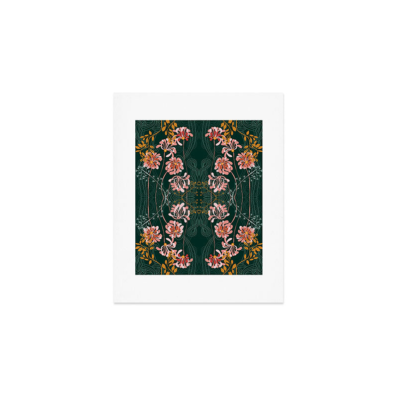 Art Nouveau floral pattern with lines - emerald green Art Print Gallery Image 1