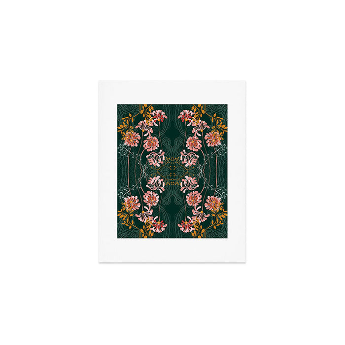 Art Nouveau floral pattern with lines - emerald green Art Print Gallery Image 1