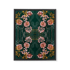 Art Nouveau floral pattern with lines - emerald green Framed Canvas Print Gallery Image 6