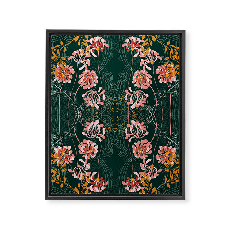 Art Nouveau floral pattern with lines - emerald green Framed Canvas Print Gallery Image 6
