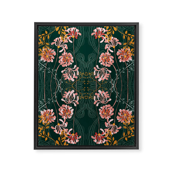 Art Nouveau floral pattern with lines - emerald green Framed Canvas Print Gallery Image 1