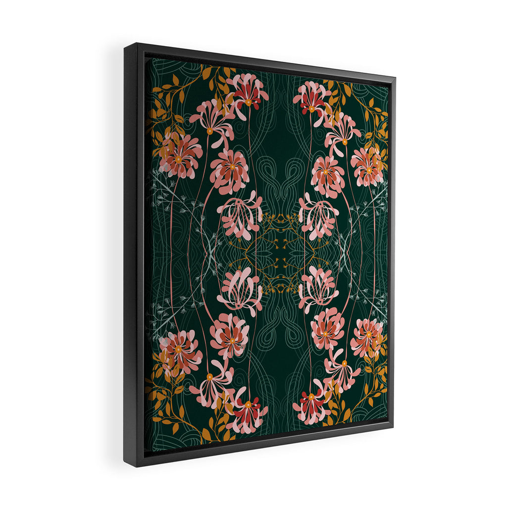 Art Nouveau floral pattern with lines - emerald green Framed Canvas Print Gallery Image 2