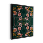Art Nouveau floral pattern with lines - emerald green Framed Canvas Print Gallery Image 2