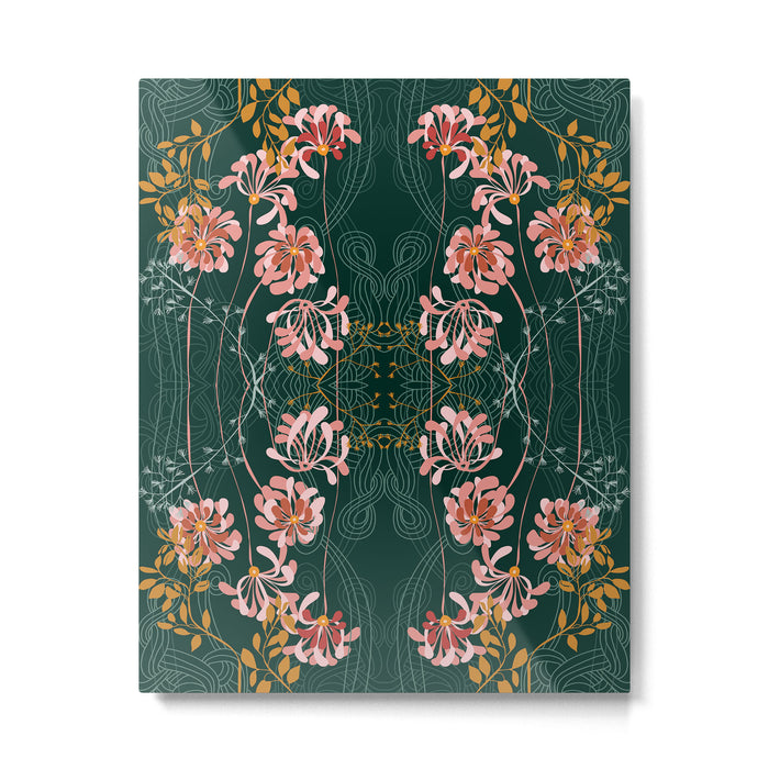 Art Nouveau floral pattern with lines - emerald green Metal Print Gallery Image 1