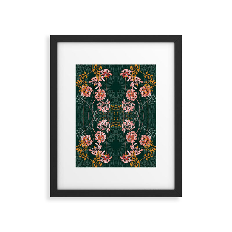 Art Nouveau floral pattern with lines - emerald green Framed Art Print Gallery Image 5