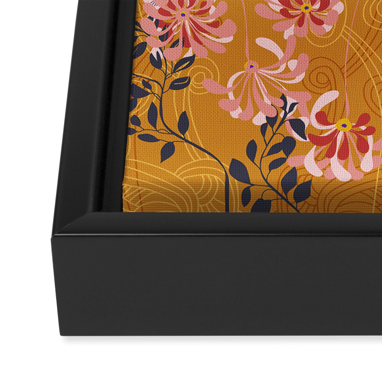 Art Nouveau floral pattern with lines - Honey Framed Canvas Print Gallery Image 3