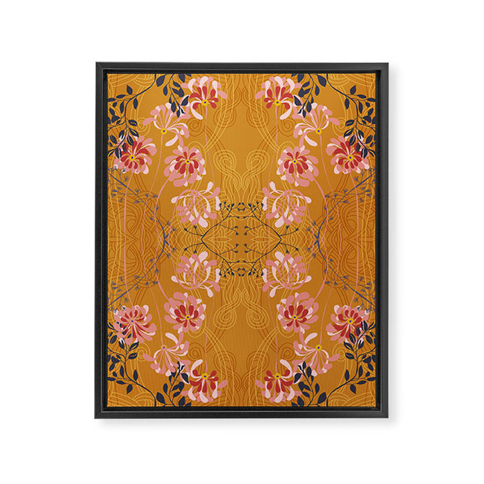 Art Nouveau floral pattern with lines - Honey Framed Canvas Print Gallery Image 1