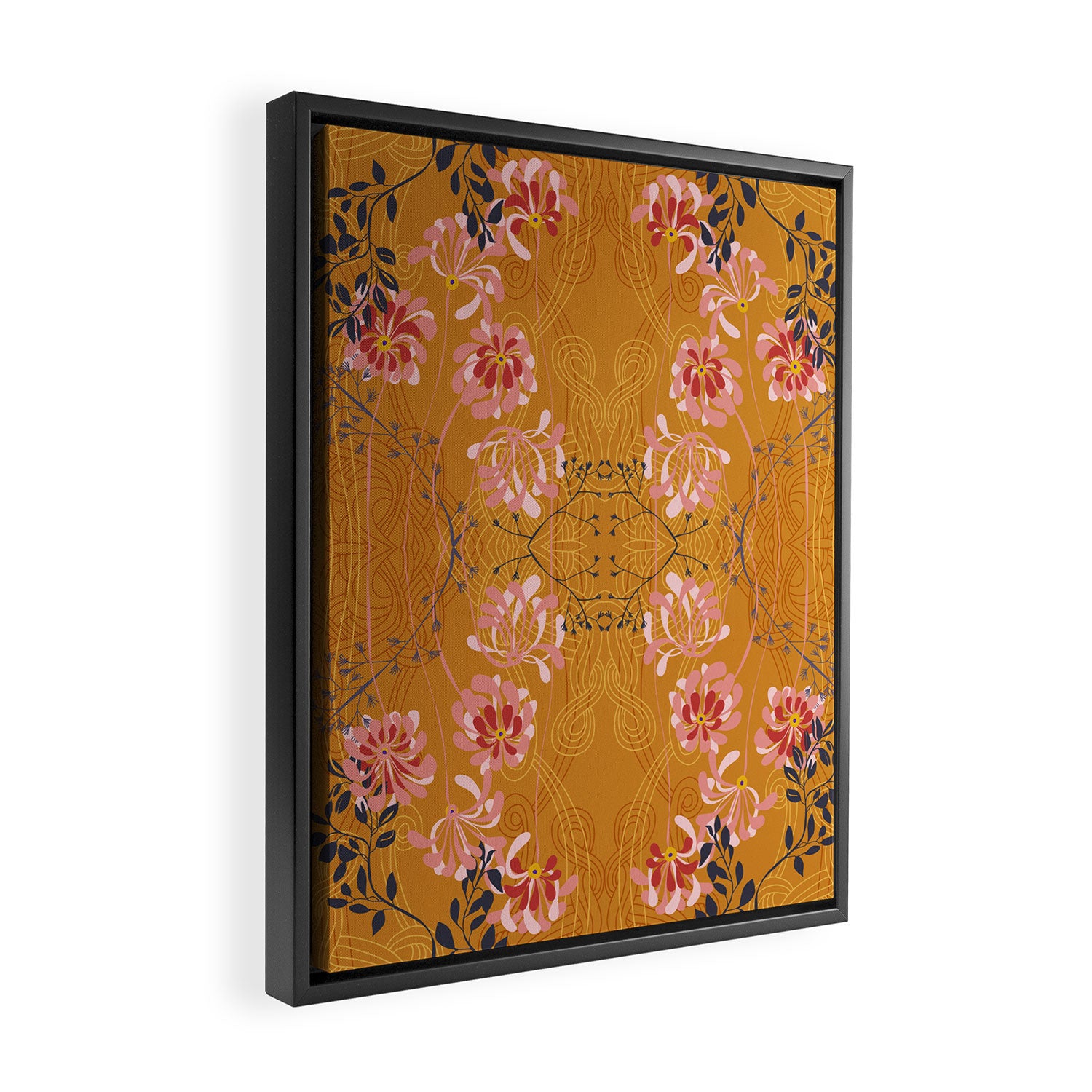Art Nouveau floral pattern with lines - Honey Framed Canvas Print Gallery Image 2