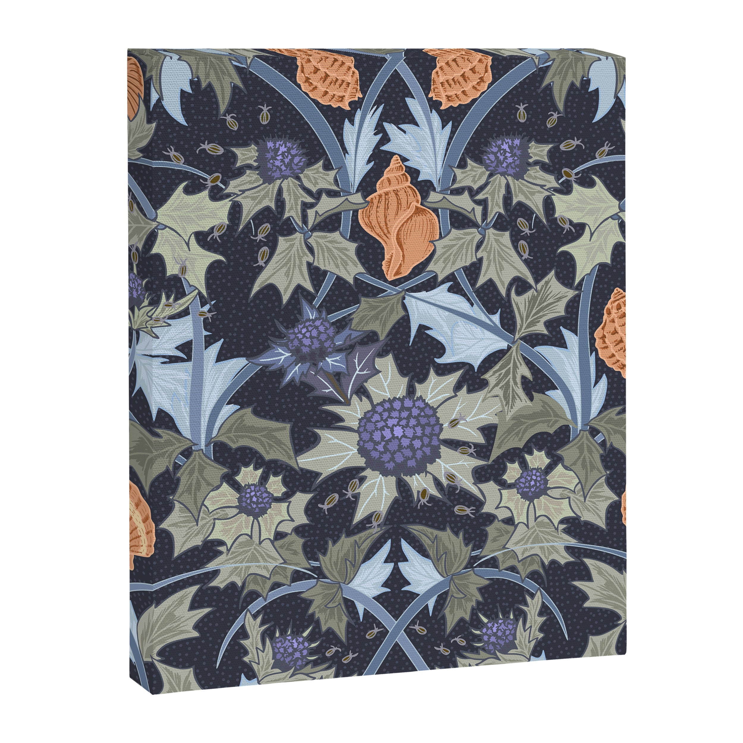 Beach thistle and shells dark navy Canvas Print Gallery Image 6