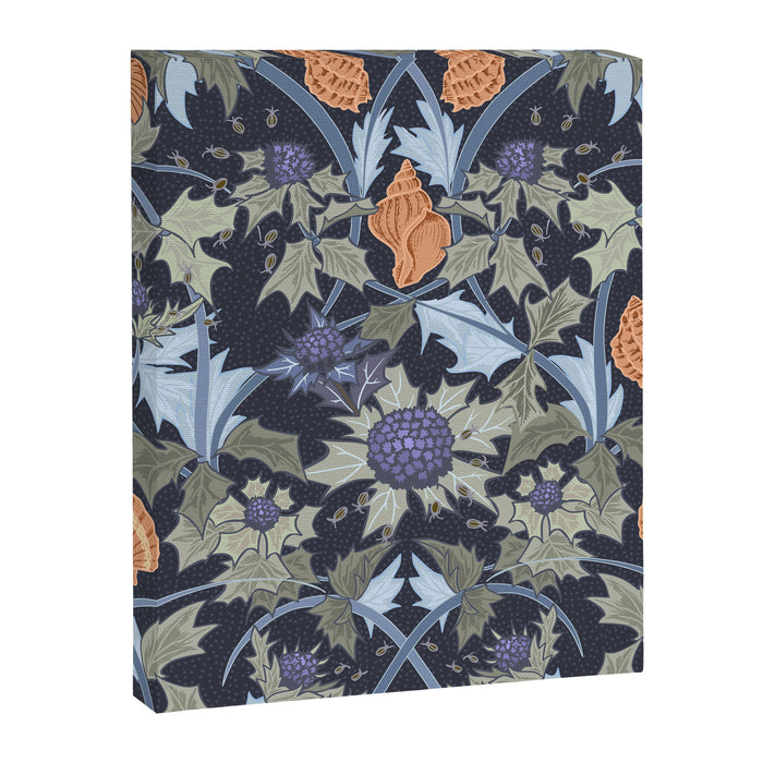 Beach thistle and shells dark navy Canvas Print Gallery Image 1
