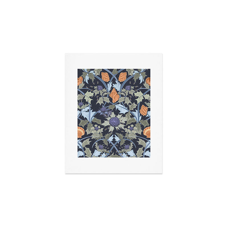 Beach thistle and shells dark navy Art Print Gallery Image 1