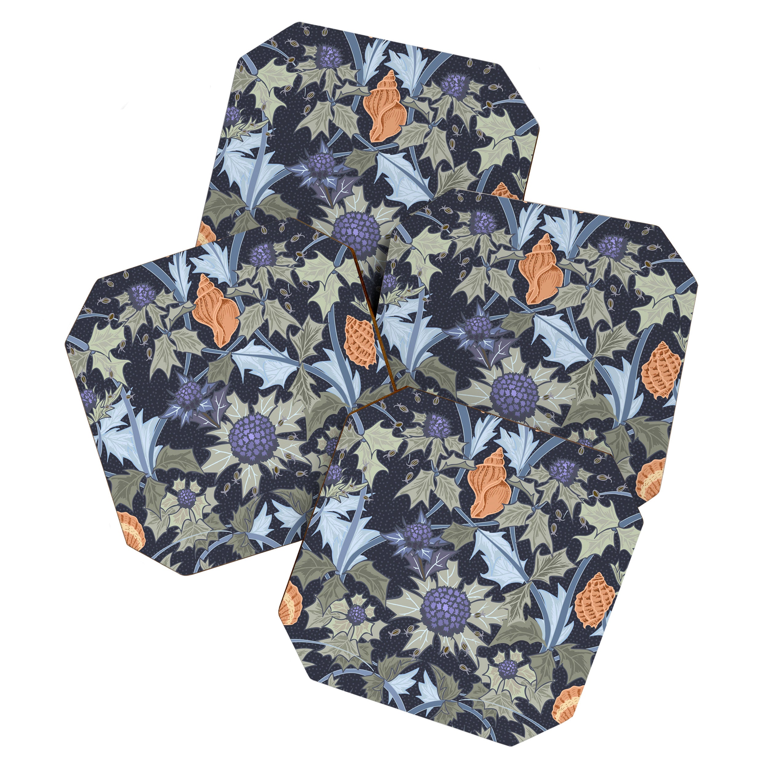 Beach thistle and shells dark navy Coaster Gallery Image 1
