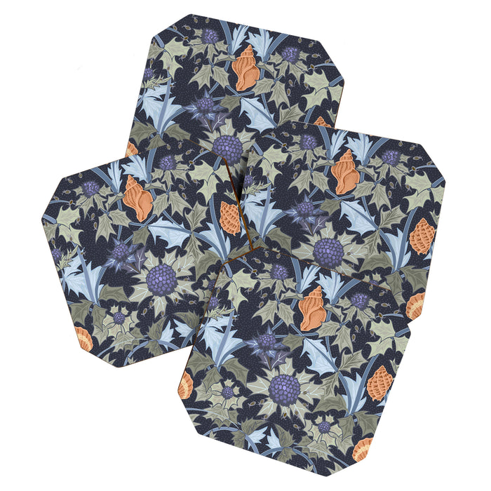 Beach thistle and shells dark navy Coaster Gallery Image 1