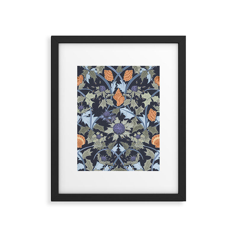 Beach thistle and shells dark navy Framed Art Print Gallery Image 5
