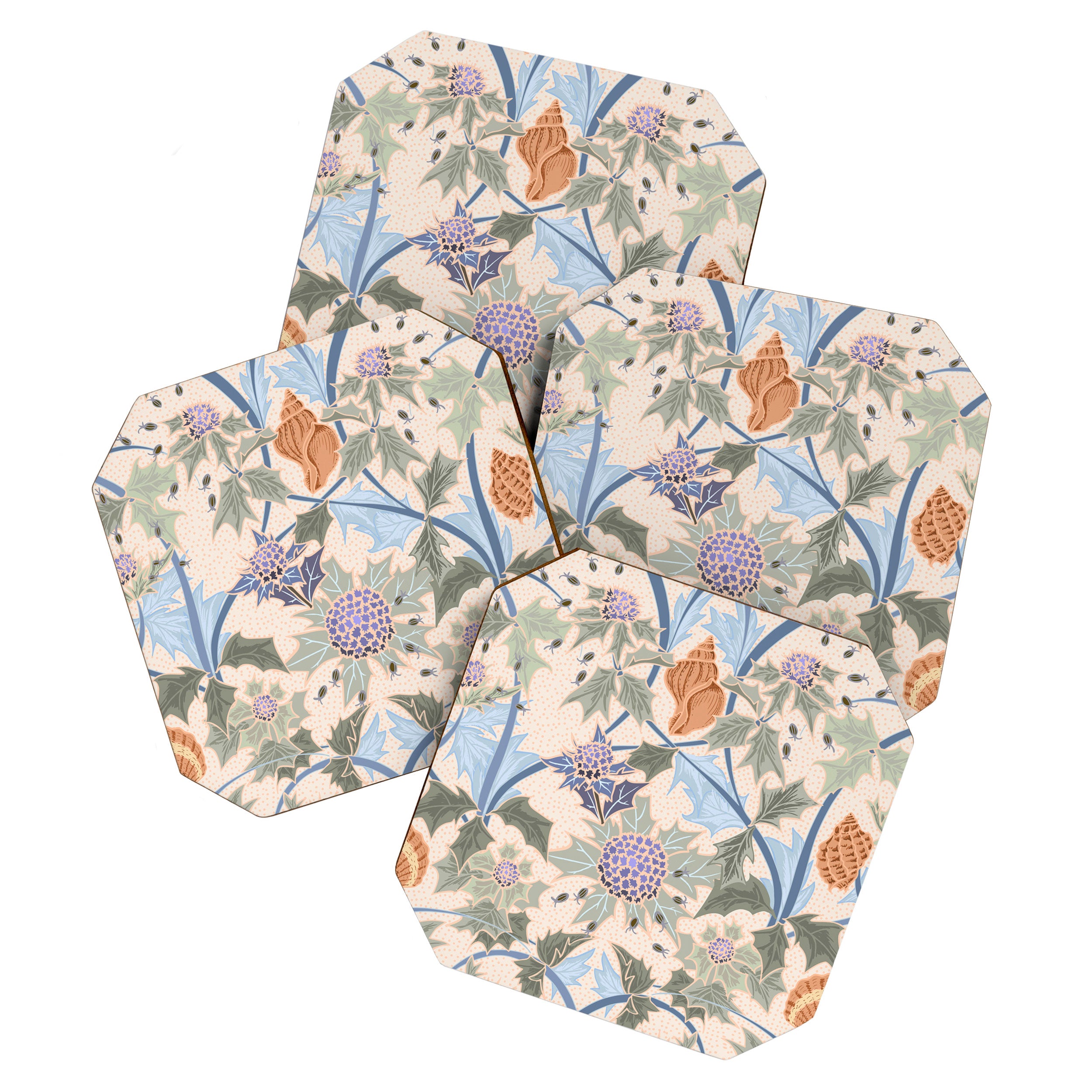 Beach thistle and shells soft peach Coaster Gallery Image 1