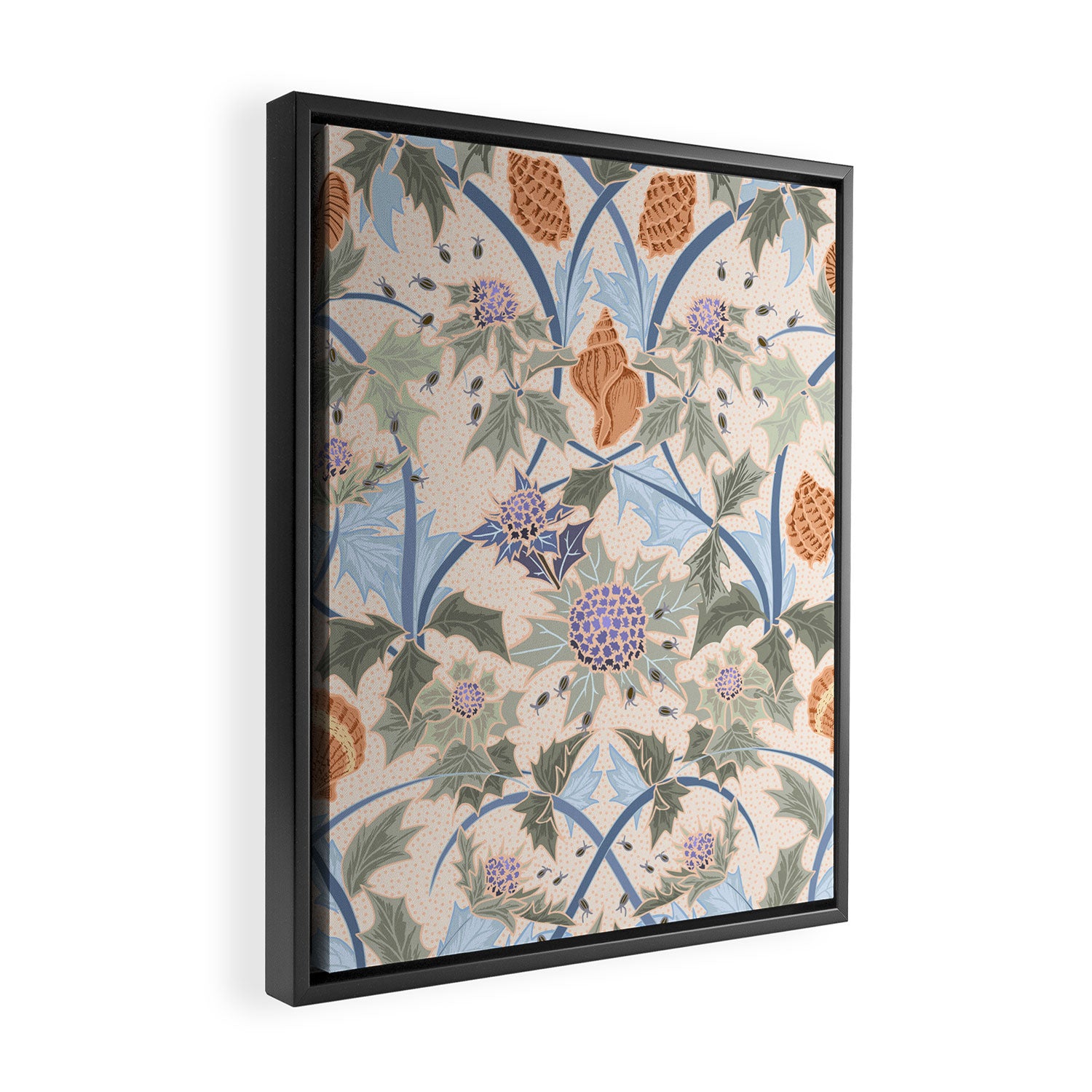 Beach thistle and shells soft peach Framed Canvas Print Gallery Image 2