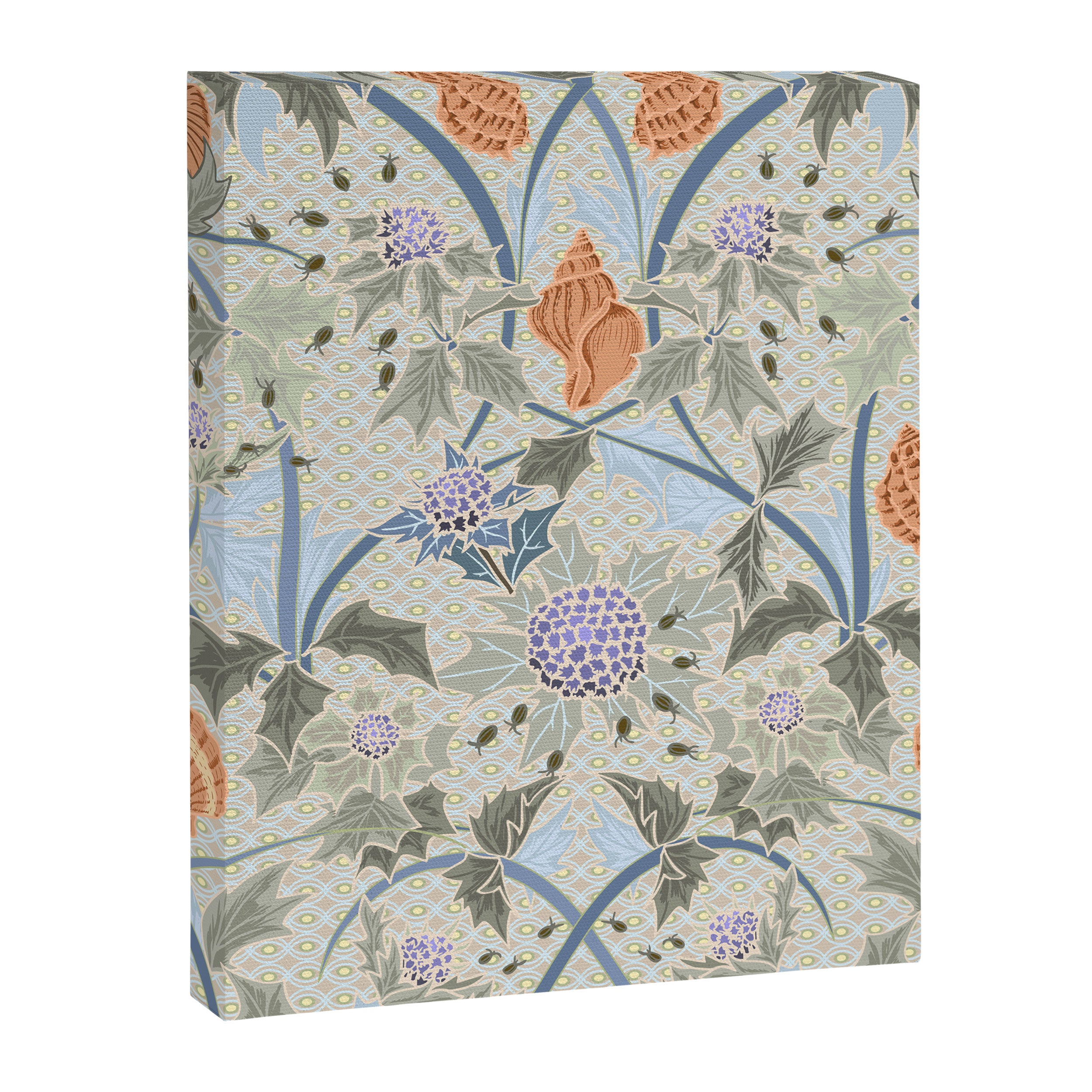 Beach thistle and shells with backgrd pattern Canvas Print Gallery Image 6