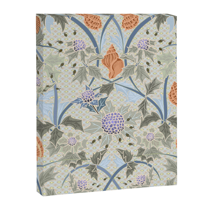 Beach thistle and shells with backgrd pattern Canvas Print Gallery Image 1
