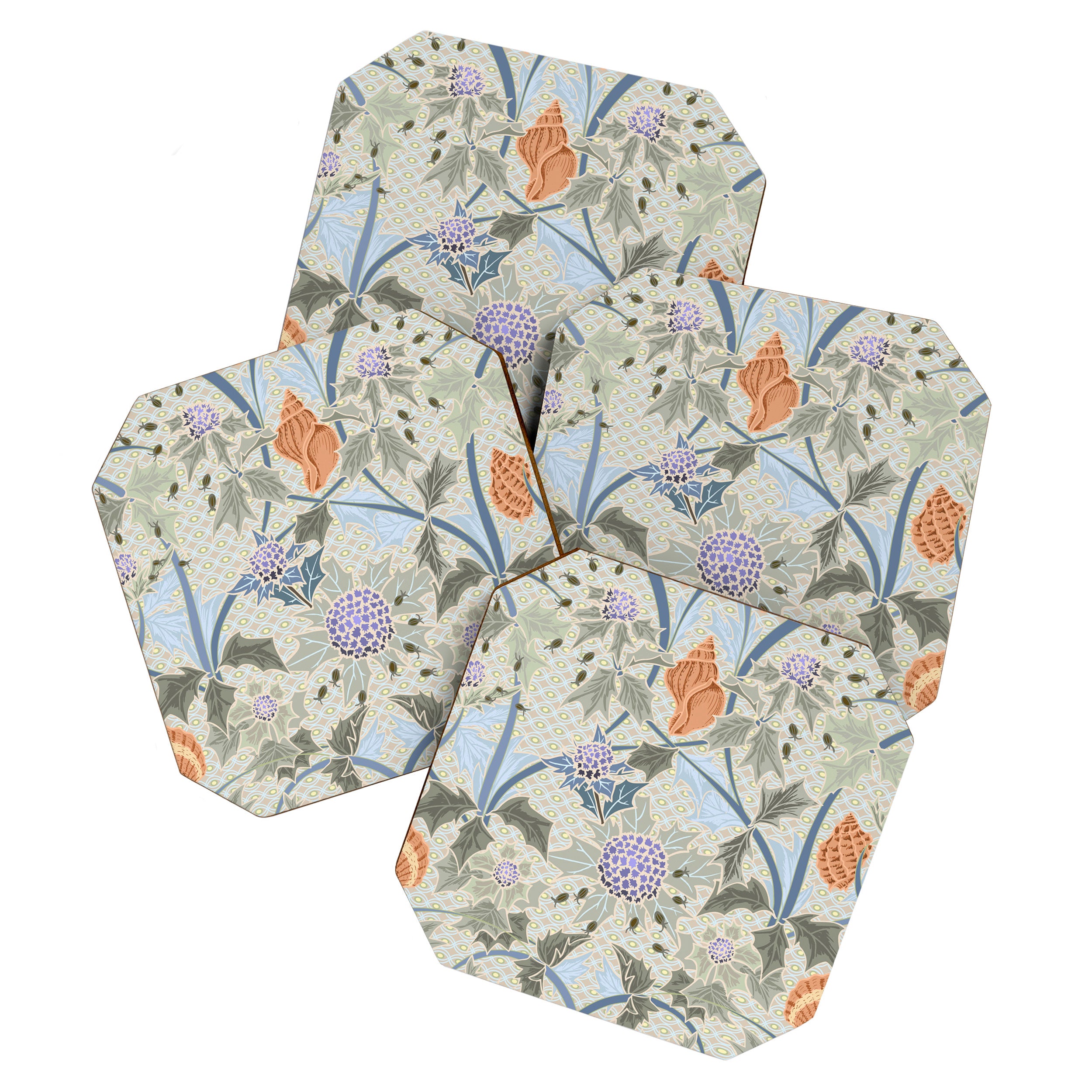 Beach thistle and shells with backgrd pattern Coaster Gallery Image 1
