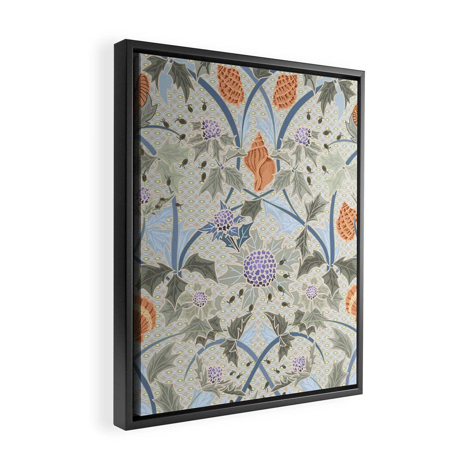 Beach thistle and shells with backgrd pattern Framed Canvas Print Gallery Image 2