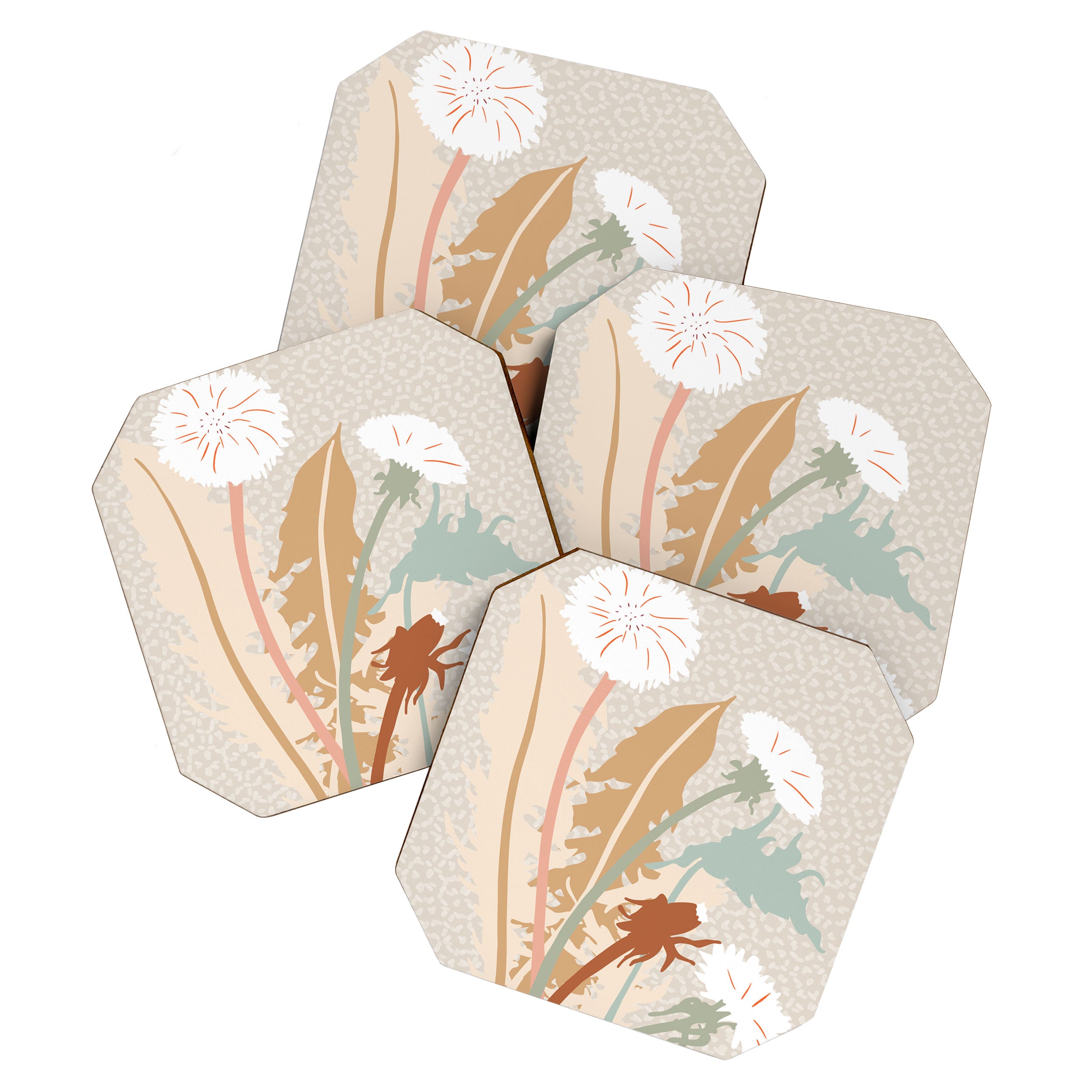 Big flower Dandelion blossom modern illustration rusty terracotta Coaster Gallery Image 1