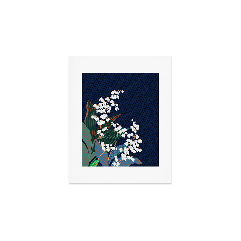 Big flowers Lily of the valley dark denim Art Print Gallery Image 1