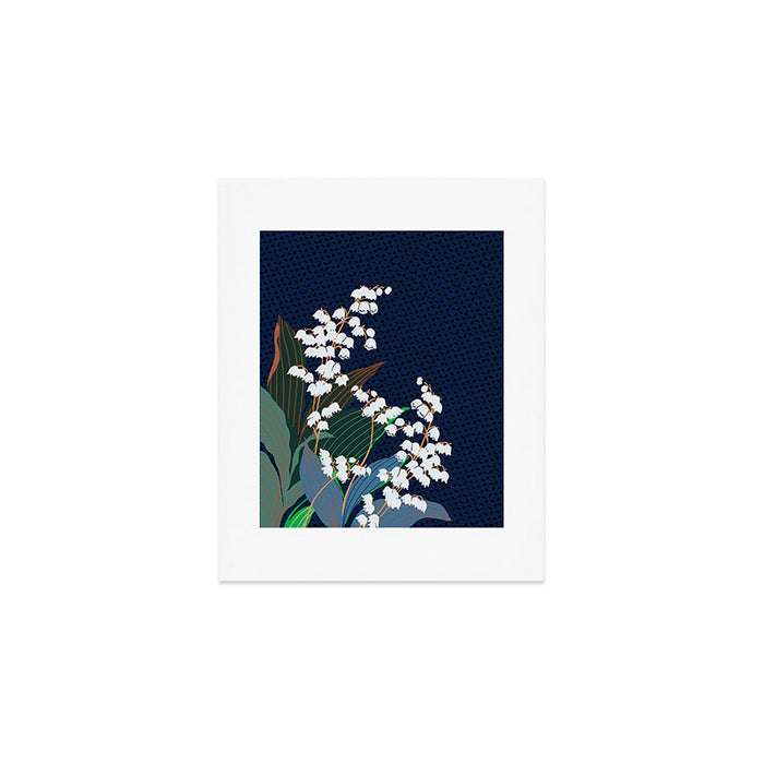 Big flowers Lily of the valley dark denim Art Print Gallery Image 1
