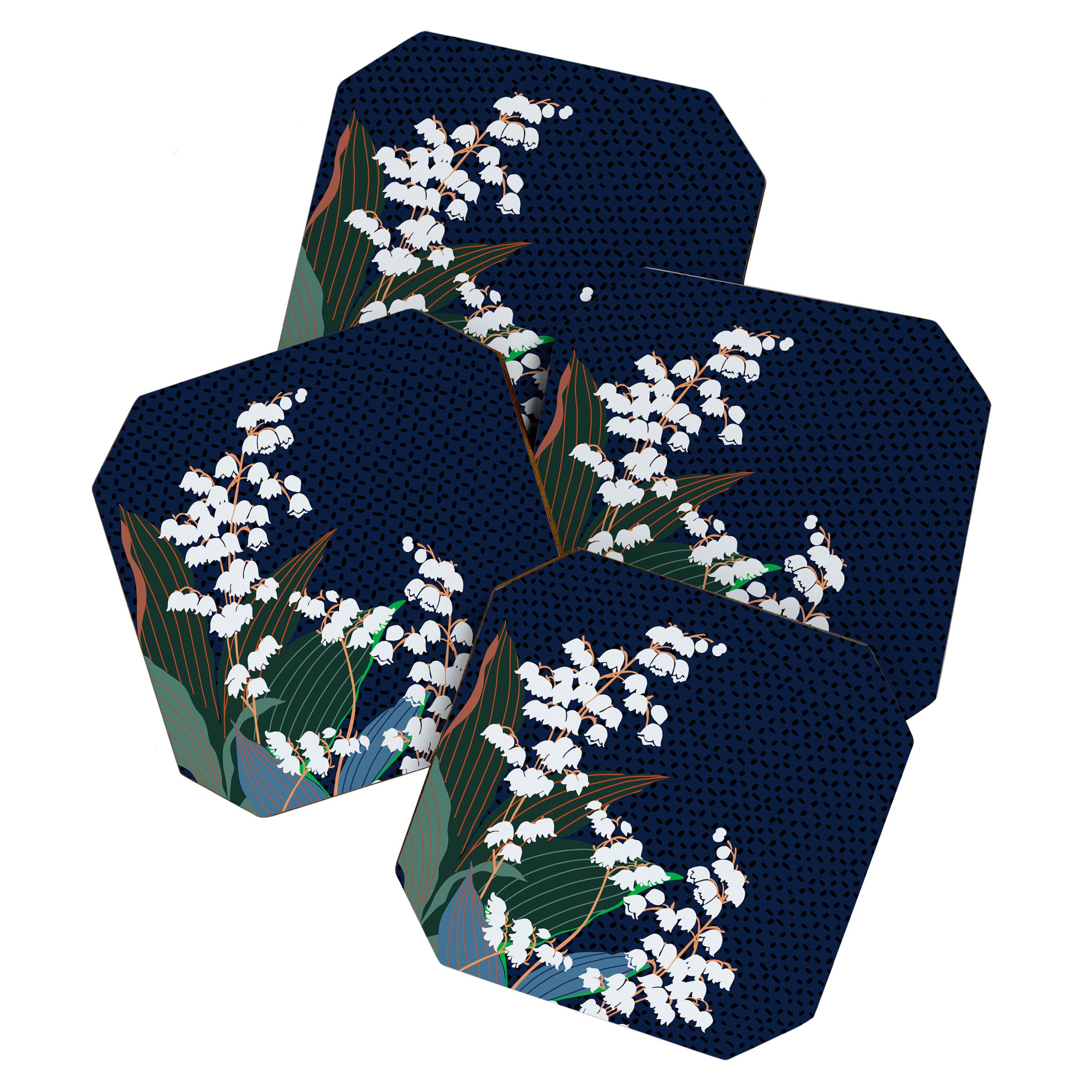 Big flowers Lily of the valley dark denim Coaster Gallery Image 1