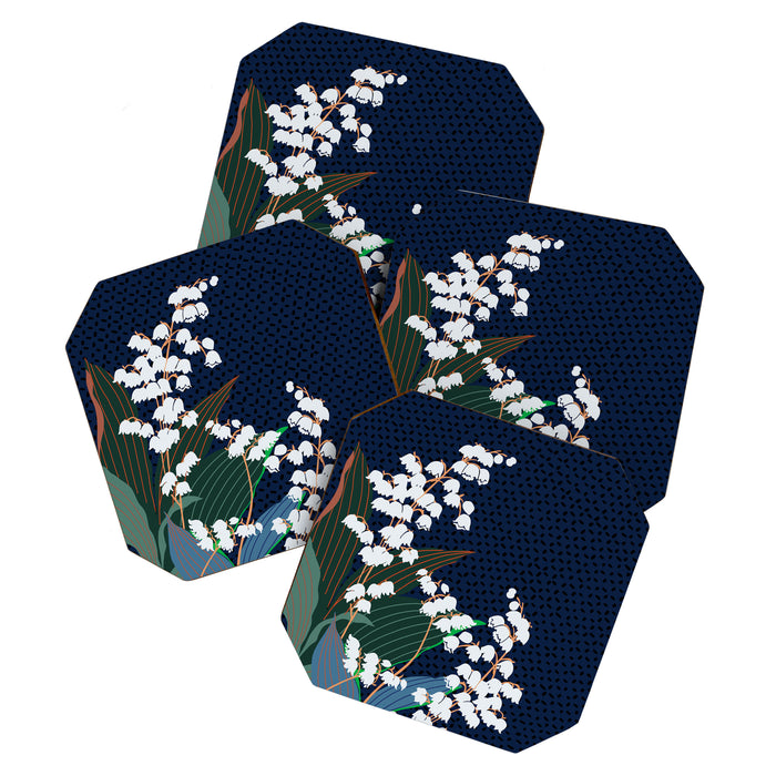 Big flowers Lily of the valley dark denim Coaster Gallery Image 1
