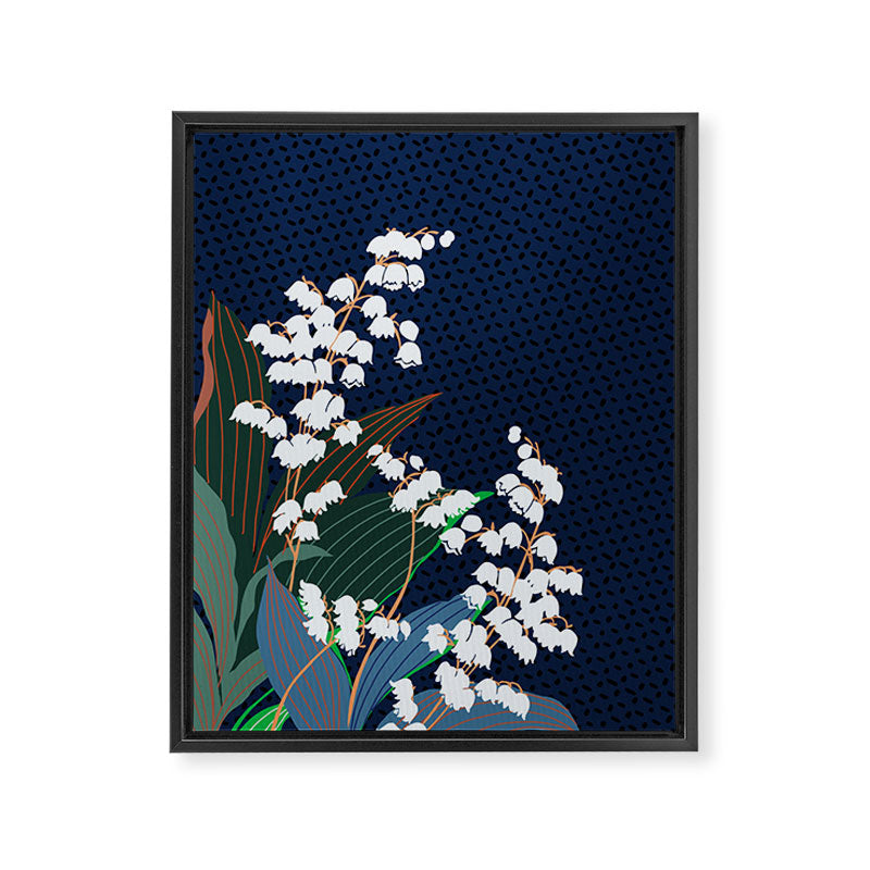 Big flowers Lily of the valley dark denim Framed Canvas Print Gallery Image 6
