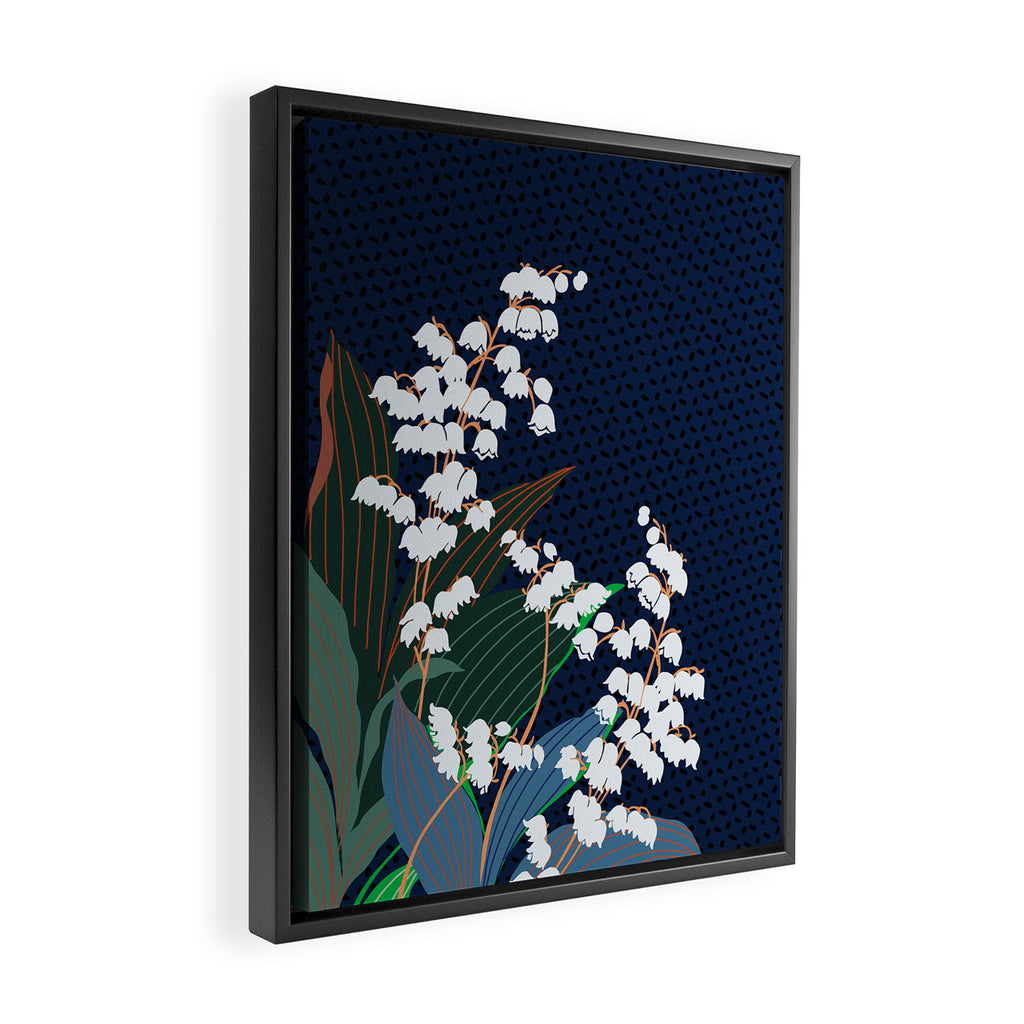 Big flowers Lily of the valley dark denim Framed Canvas Print Gallery Image 2