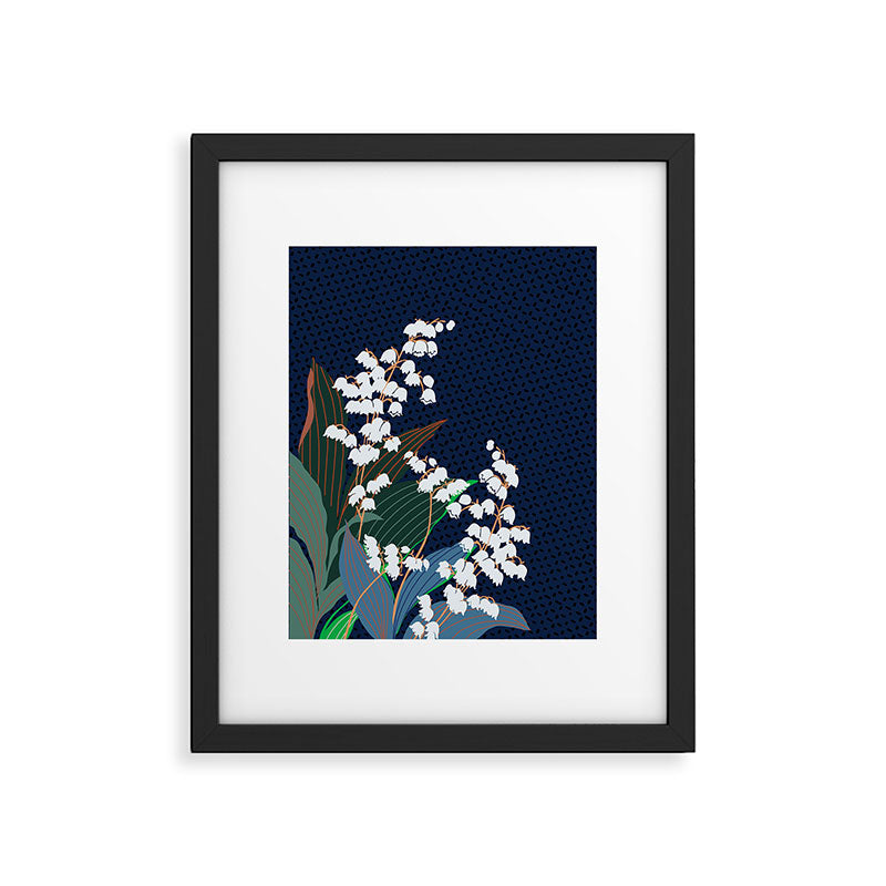 Big flowers Lily of the valley dark denim Framed Art Print Gallery Image 5