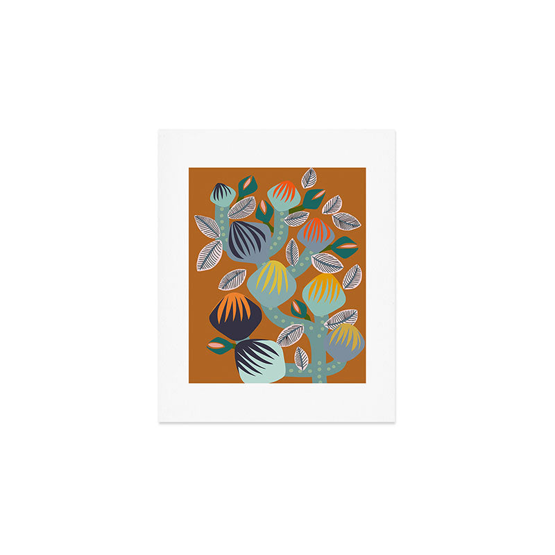 Big happy retro blooms rust Art Print Gallery Image 1