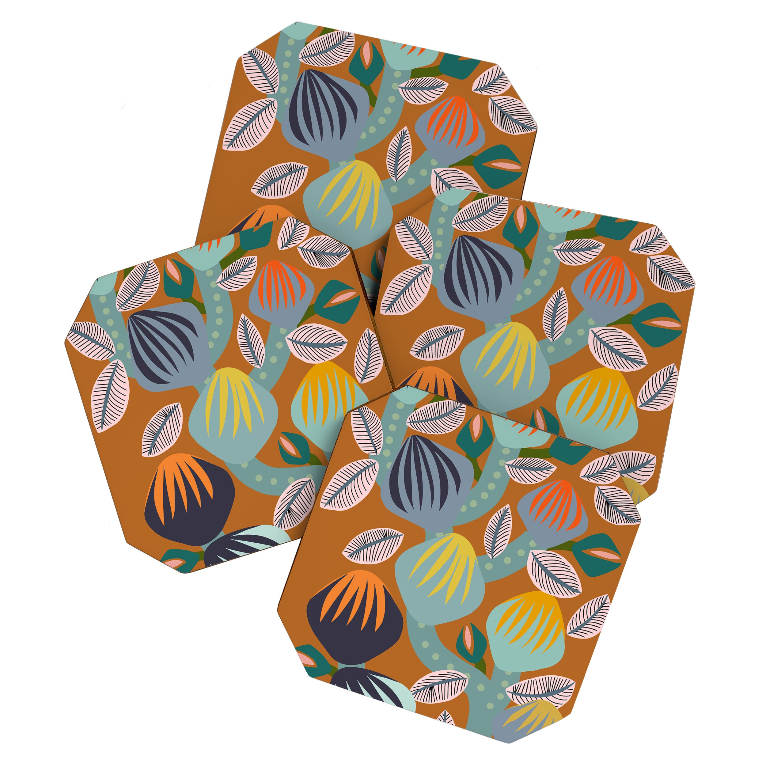 Big happy retro blooms rust Coaster Gallery Image 1