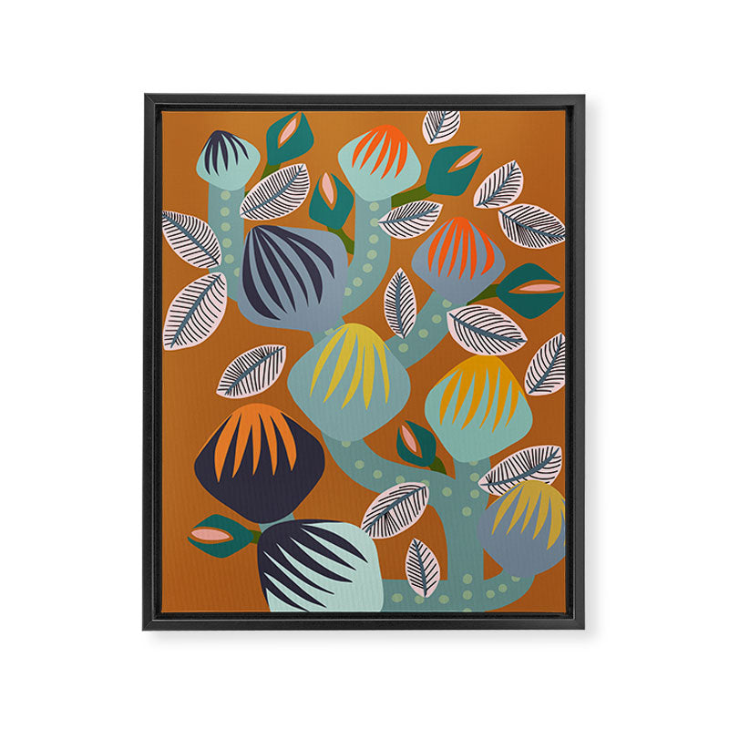 Big happy retro blooms rust Framed Canvas Print Gallery Image 6