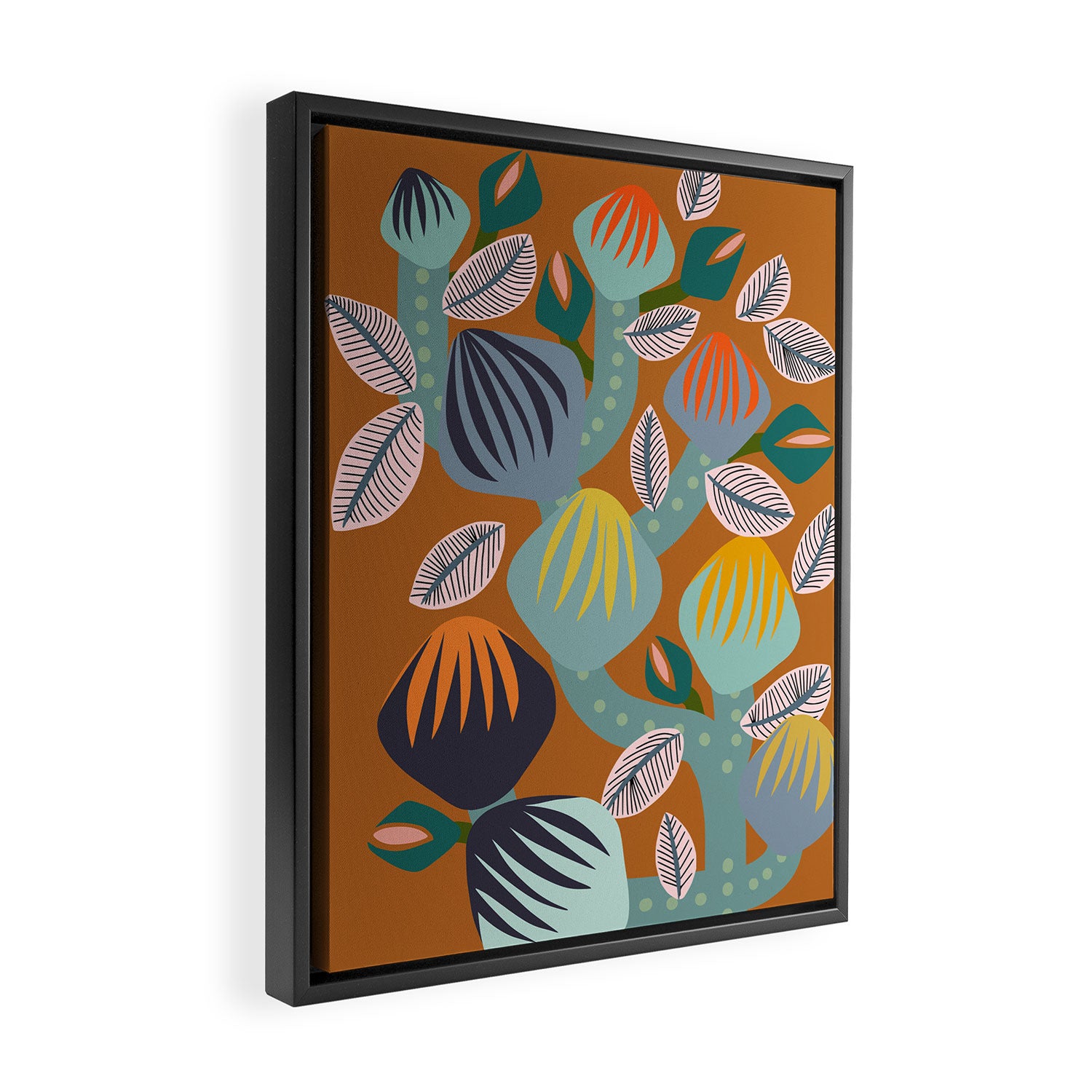 Big happy retro blooms rust Framed Canvas Print Gallery Image 2