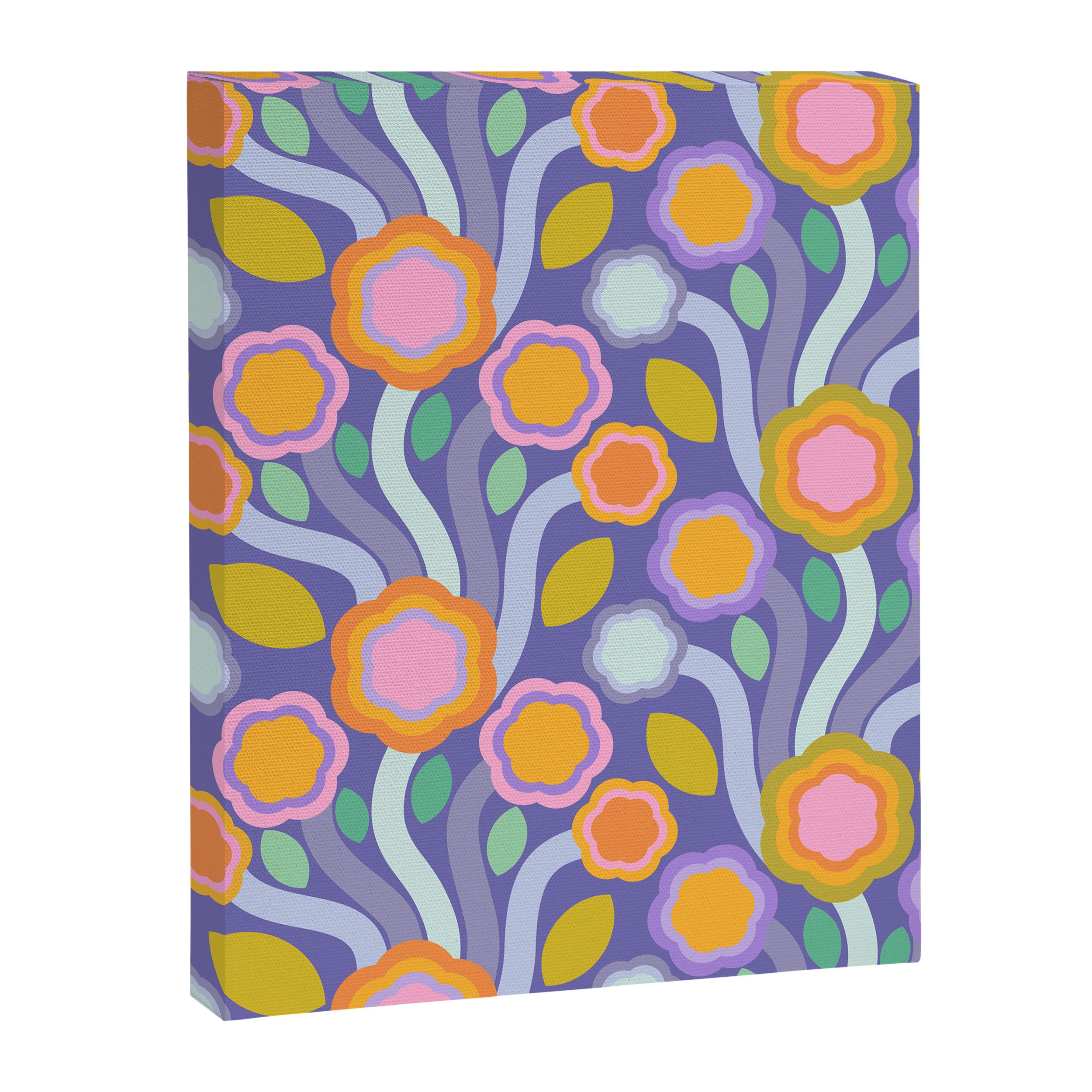 Big pop retro flowers blue Canvas Print Gallery Image 6