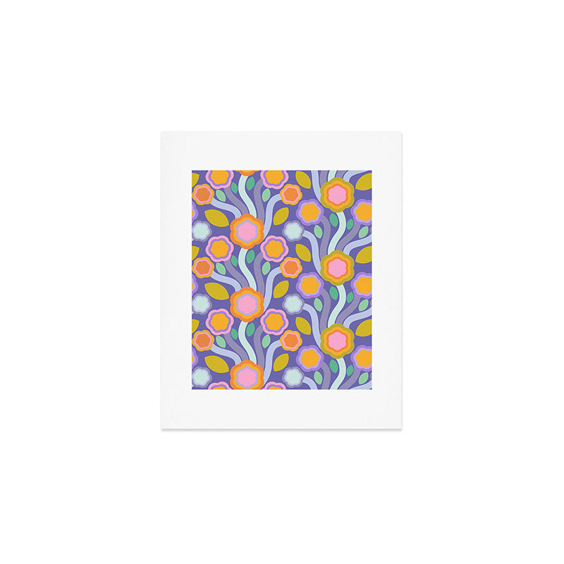Big pop retro flowers blue Art Print Gallery Image 1