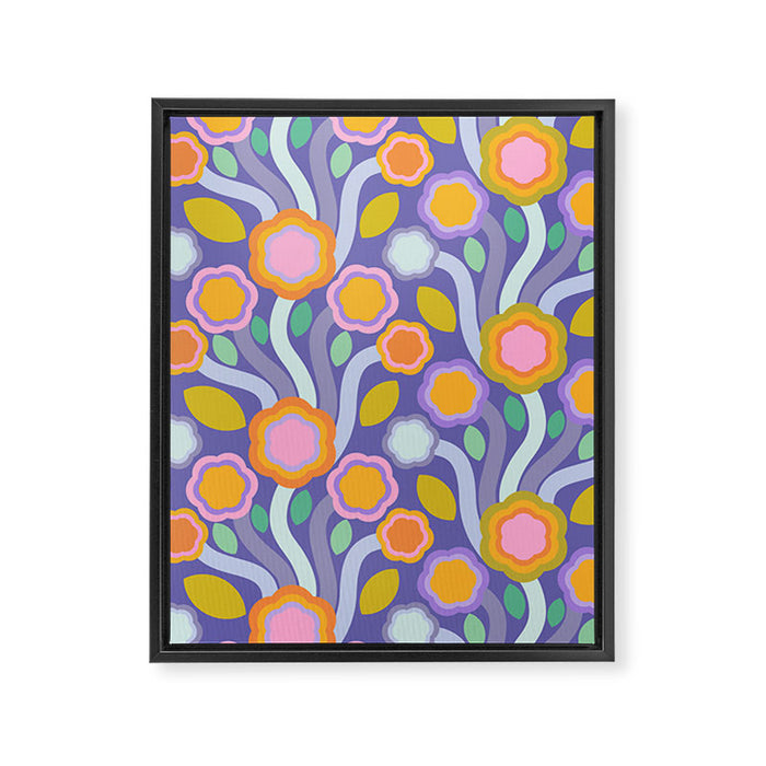 Big pop retro flowers blue Framed Canvas Print Gallery Image 1