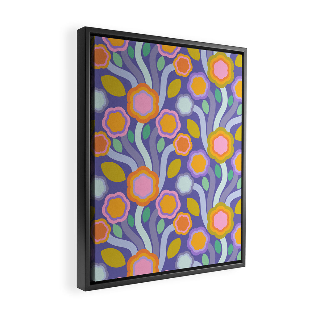 Big pop retro flowers blue Framed Canvas Print Gallery Image 2